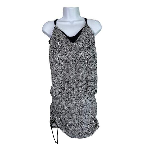 Athleta Laguna‎ Side Scrunch Tankini Top Black White Geometric Womens 38 B/C - Picture 2 of 7
